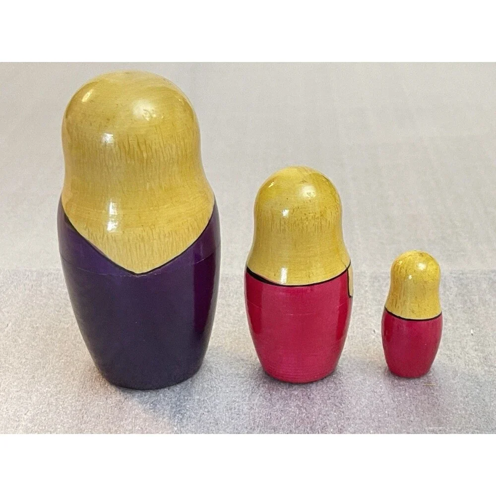 Vintage USSR Russian Matryoshka Nesting Dolls Set of 3 Hand Painted Wood